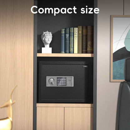 Deli T523 Fireproof Safe, Digital Safe Box with Key T523 Full Metal Body 9kg (30x38x30cm) Black