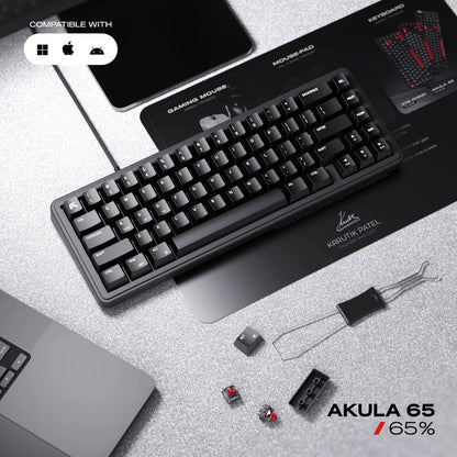 Cybeart Akula 65 Lite Mechanical Gaming Keyboard | 65% Compact Layout | Hot-Swappable Pre-Lubed Switches | RGB Backlit | Wired USB-C | Black | KB-AKULA65LITE-CYB01