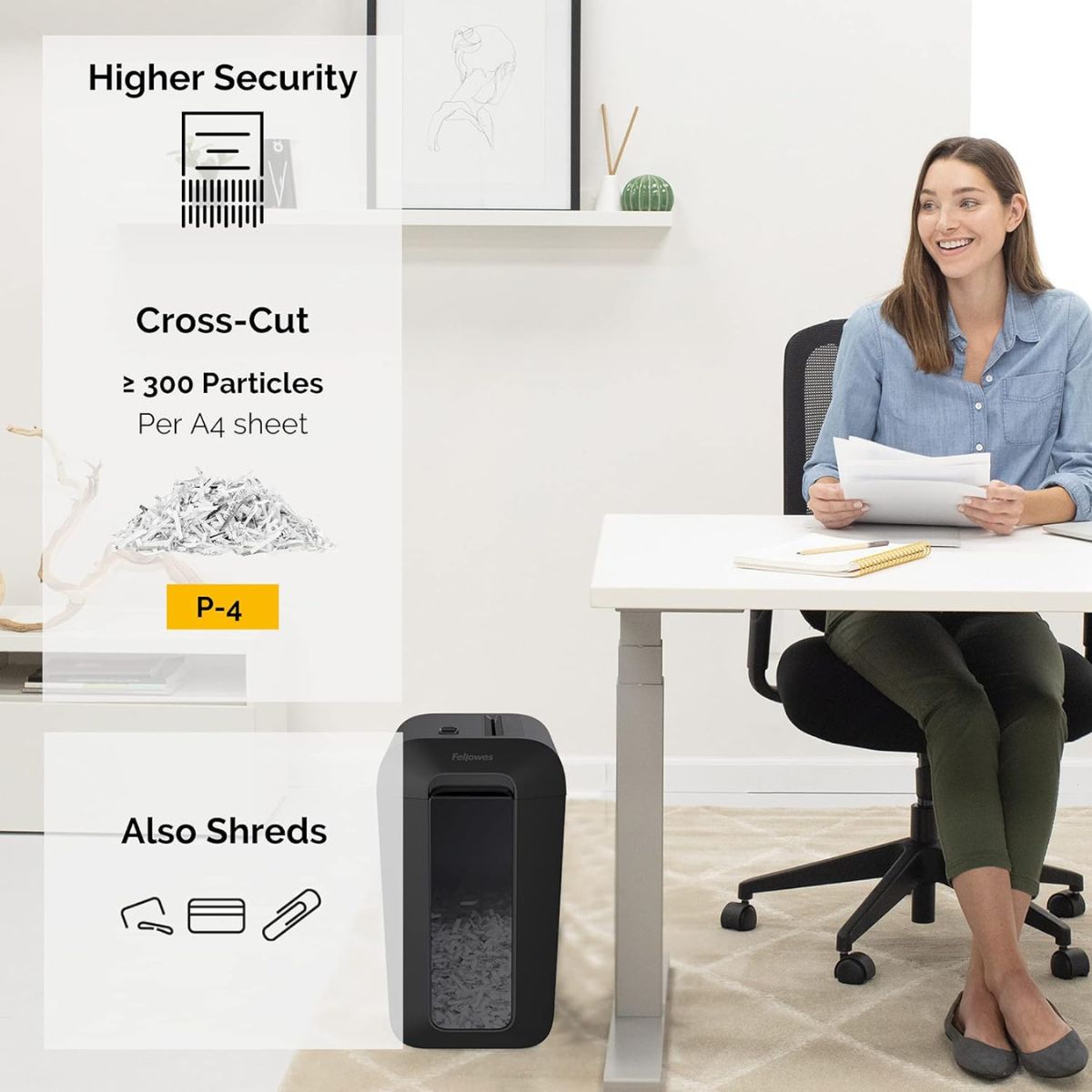 Fellowes Powershred LX65 Cross-Cut Paper Shredder | 10 Sheet Capacity | 4 x 40mm Cross-Cut Particles | SafeSense Technology | 22L Bin | Black | 4400701