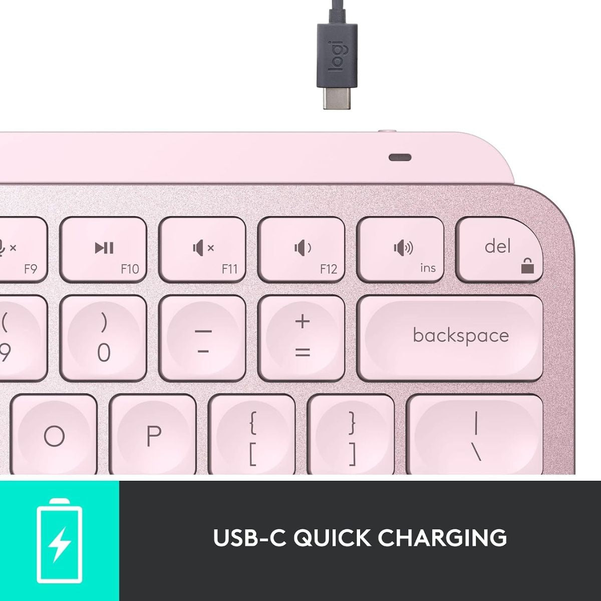 Logitech MX Keys Mini Wireless Illuminated Keyboard | Bluetooth | USB-C Rechargeable | US International QWERTY | Rose Pink | 920-010500 | Working Unit