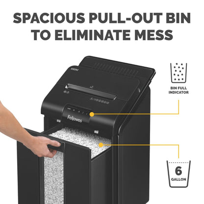 Fellowes AutoMax 100M Mini-Cut Paper Shredder | 100-Sheet Auto Feed | P-4 | 4 × 10mm | 23L Bin | 4629001