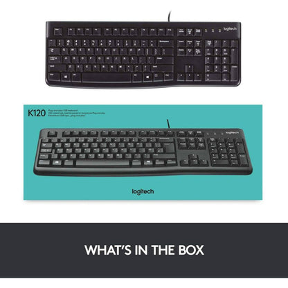 Logitech K120 Business Wired Keyboard | USB Plug-and-Play | Full-Size Keyboard | Spill-Resistant Design | English/Arabic Layout | Windows &amp; Linux Compatible | Black