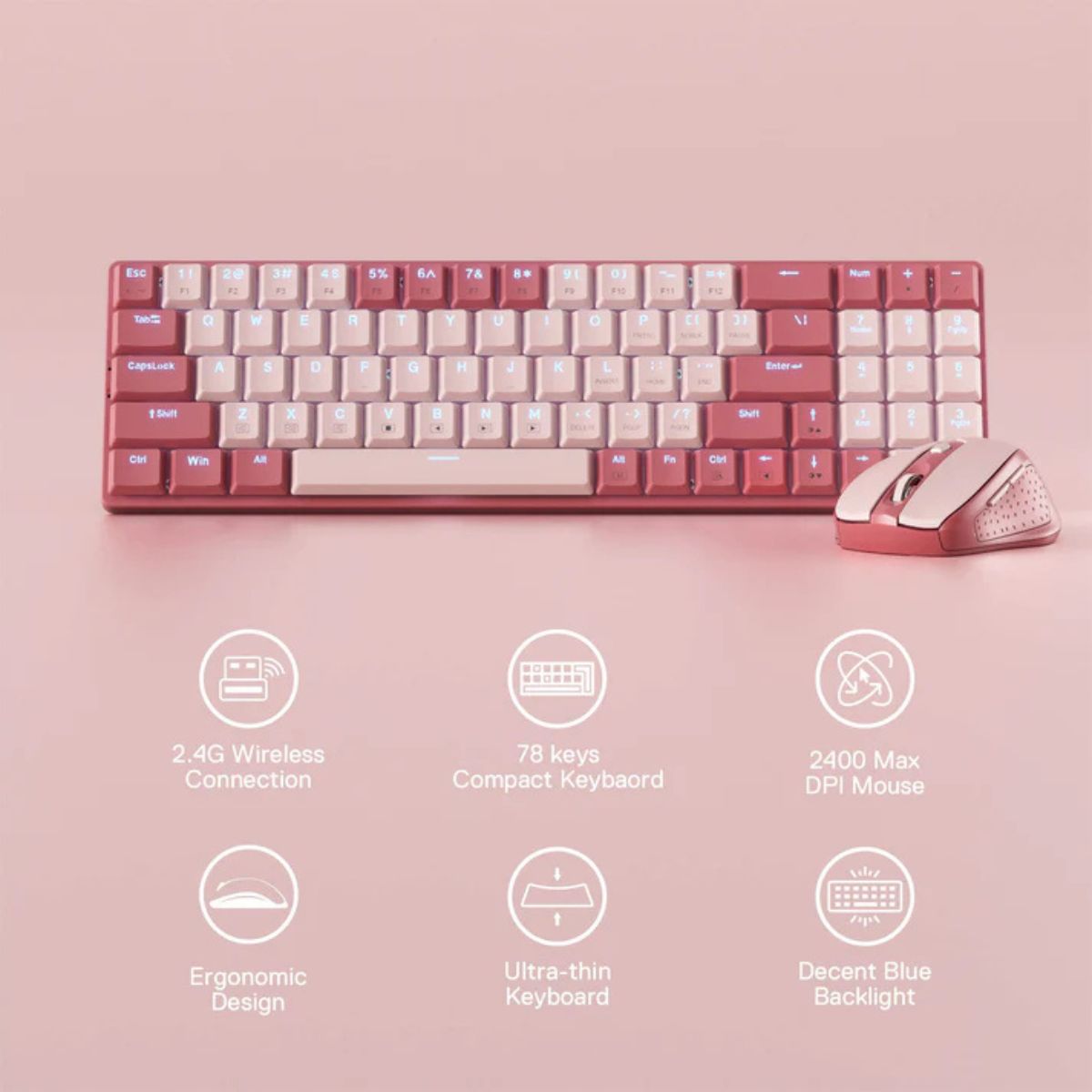 Redragon BS-8772 Keyboard + Mouse Combo, 94 Key, Low Profile, English Layout, 2.4GHz Adapter Interface, Wireless Connectivity, Numeric Keys | BS-8772