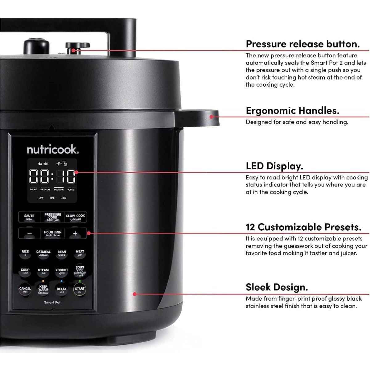 Nutricook Smart Pot 2 6L – NC‑SP204K 9‑in‑1 Electric Multicooker with 12 Smart Programs