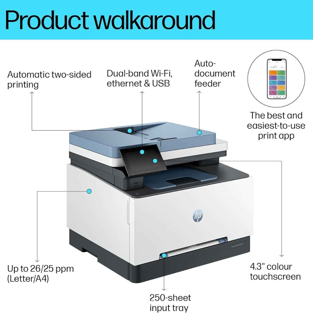 HP Color LaserJet Pro MFP 3303fdw - Wireless, Print, Scan, Copy, Fax, ADF, Automatic 2-sided printing, Touchscreen-499M8A