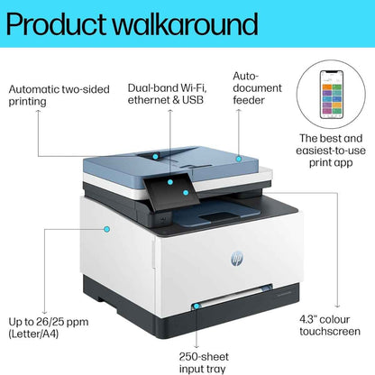 HP Color LaserJet Pro MFP 3303fdw - Wireless, Print, Scan, Copy, Fax, ADF, Automatic 2-sided printing, Touchscreen-499M8A