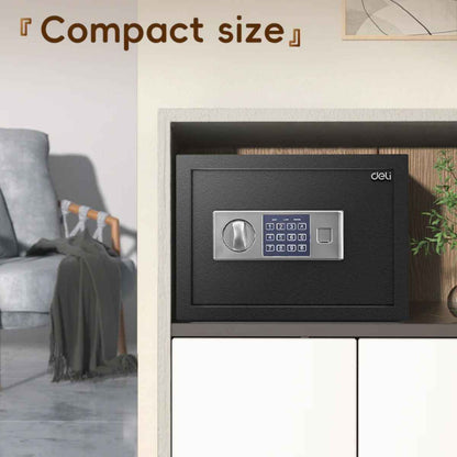 Deli T522 Fireproof Safe, Digital Safe Box with Key T521 Full Metal Body 5.9kg (25x35x25cm) Black