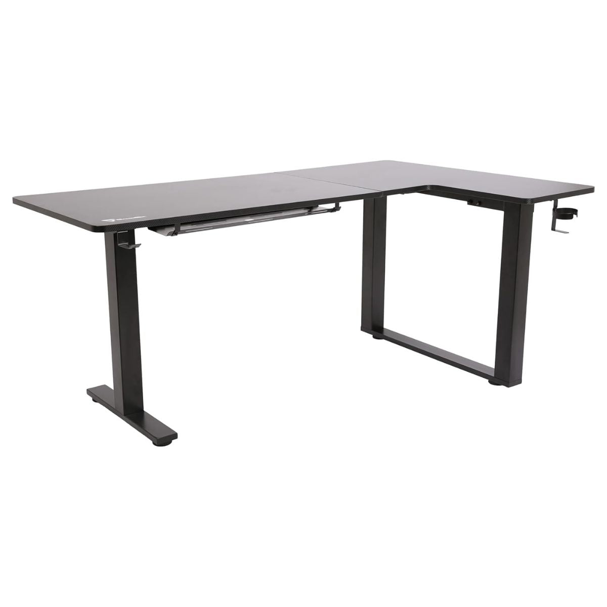 GamerTek Gaming Desk Alpha Pro RGB Flexi Corner Gaming Desk – 160x100cm, Carbon Fiber Texture, L-Shape Design, Black