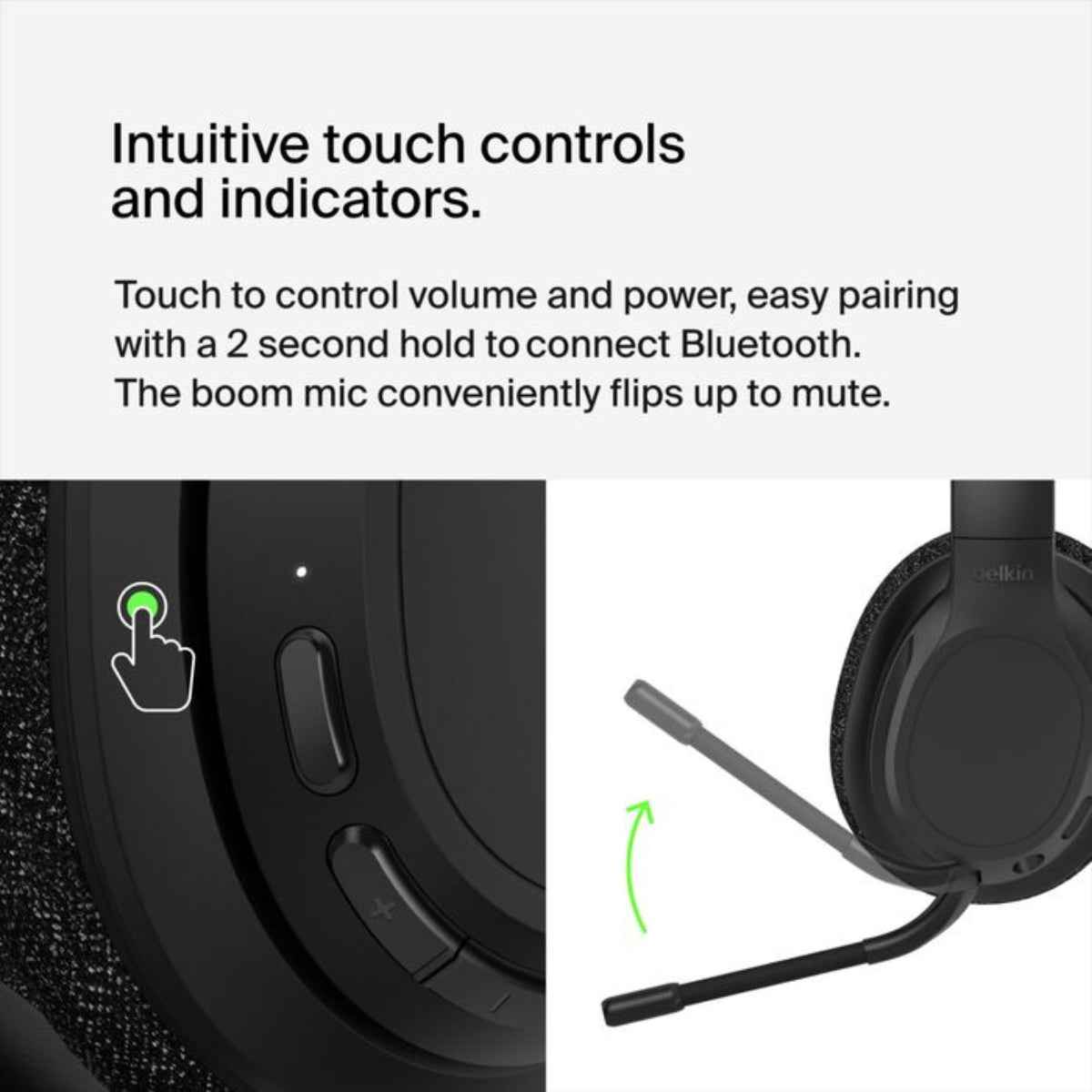 Belkin SoundForm Adapt Wireless Over-the-Ear Bluetooth Headphones with Mic – Rich Sound & Long Battery (AUD005BTBLK, Black, UAE)