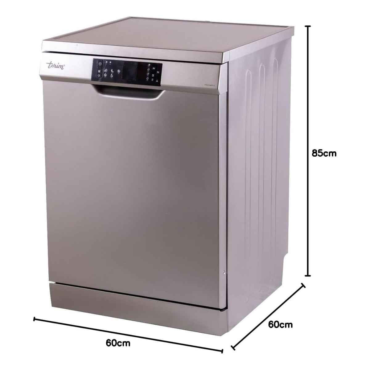 Terim TERDW1506VS Freestanding Dishwasher – 15 Place Settings, 6 Programs, Dark Silver