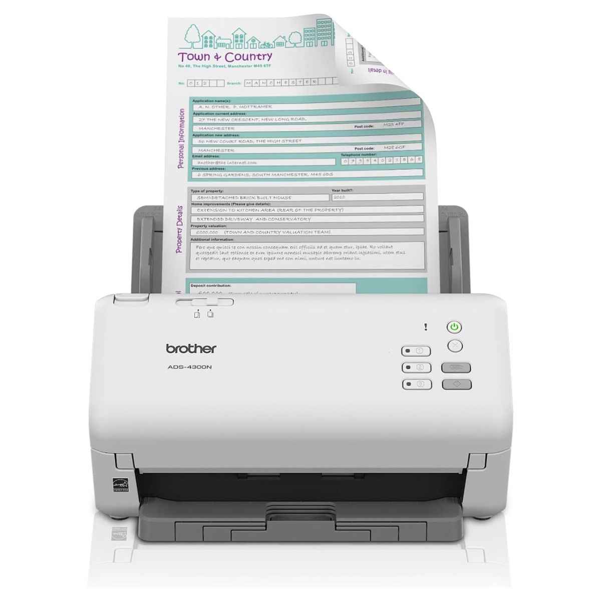 Brother ADS-4300N Scanner, 80 Sheets ADF, 40 PPM Simplex / 80 IPM Duplex Scan Speed, 600 DPI Resolution, Black/White | 5WDE0600173