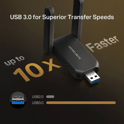 MERCUSYS MA72XH AX1800 Wi-Fi 6 USB Adapter | Dual-Band 1775 Mbps | 2 High-Gain Antennas | USB 3.0 | WPA3