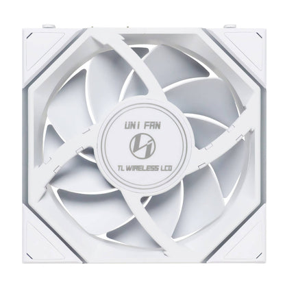 Lian-Li UNI FAN TL120 LCD Wireless Case Fan – 1900 RPM, 62 CFM Airflow, FDB Bearing, Single Pack | Black / White