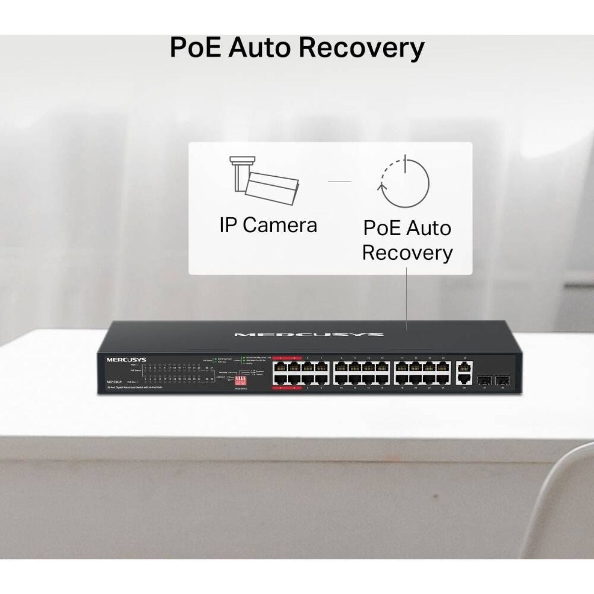 MERCUSYS MS128GP 28-Port Gigabit PoE+ Rackmount Switch | 24 PoE+ Ports | 295W Power Budget | 2 Gigabit Uplinks | 2 SFP Slots | 802.3af/at | 56Gbps