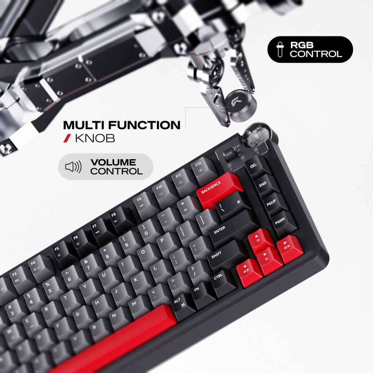 Cybeart Nighthawk 75 Signature Edition Gaming Keyboard – 75% Compact Layout, Pre-Lubed Mechanical Switches, Hot-Swappable, RGB Backlit, Tri-Mode Connectivity &amp; Multi-Function Media Knob
