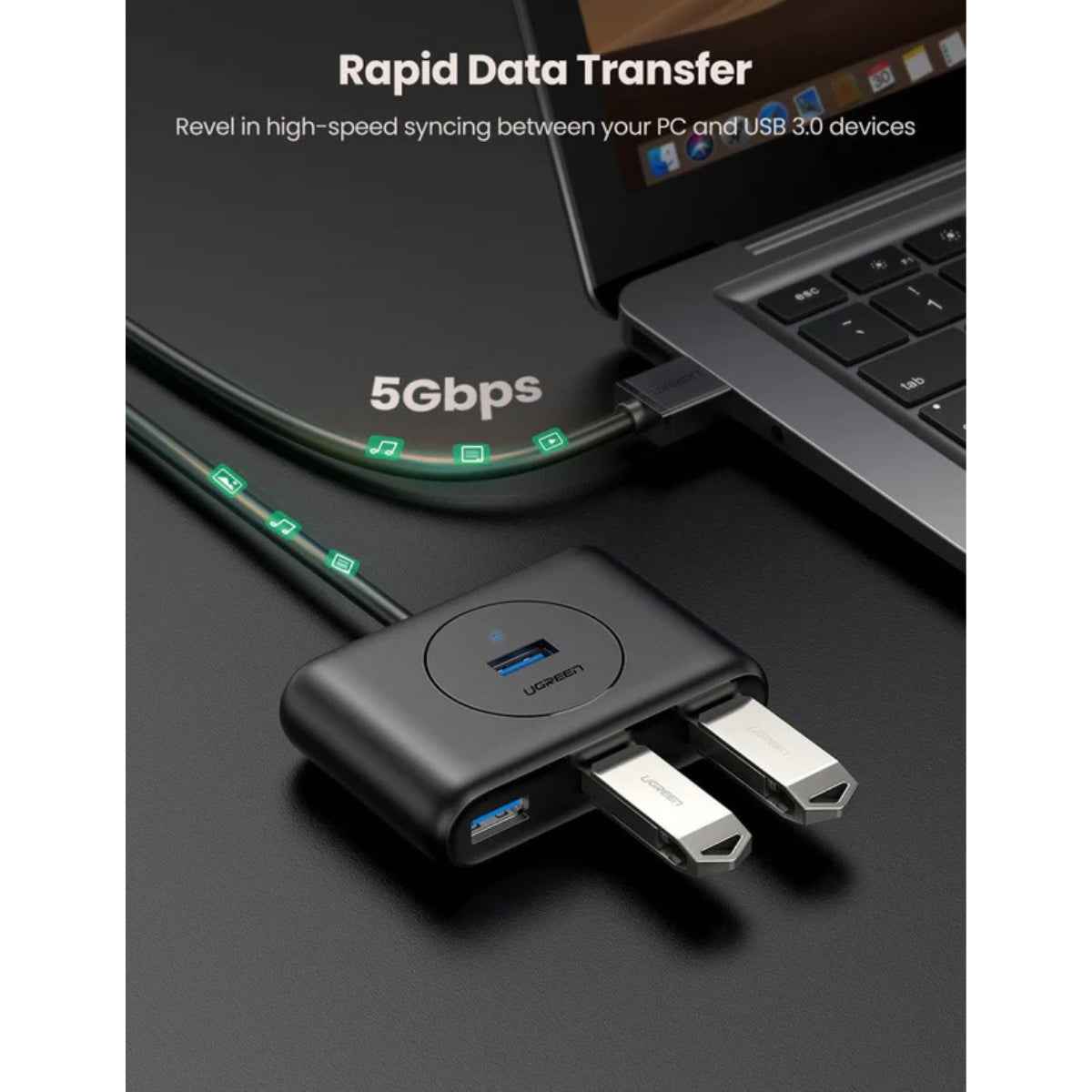 UGREEN USB 3.0 4-Port Hub (1m Cable) – Ultra-Slim Multiport Adapter for Laptop, Desktop, PS5, Xbox & Peripherals