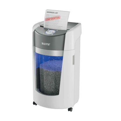 Leitz IQ OptiMax Office Micro Cut Paper Shredder P5 – 10 Sheets, 35L Bin, Continuous Run | White