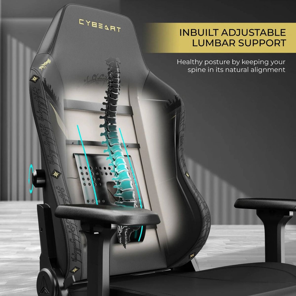 Cybeart Lord of the Rings Blacked Licensed Edition Gaming Chair | Supreme PU Leather | Cold-Cured Foam | 4D Armrests | 165° Recline | 150kg | LRB