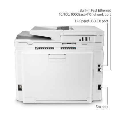 HP M283fdw Color LaserJet Pro Multi-Function Printer, Print, Copy, Scan, Fax, 22 ppm Print Speed, 600 x 600 dpi Resolution, 2.7" Color Touchscreen, 50-Page ADF for Scanning and Copying- 7KW75A