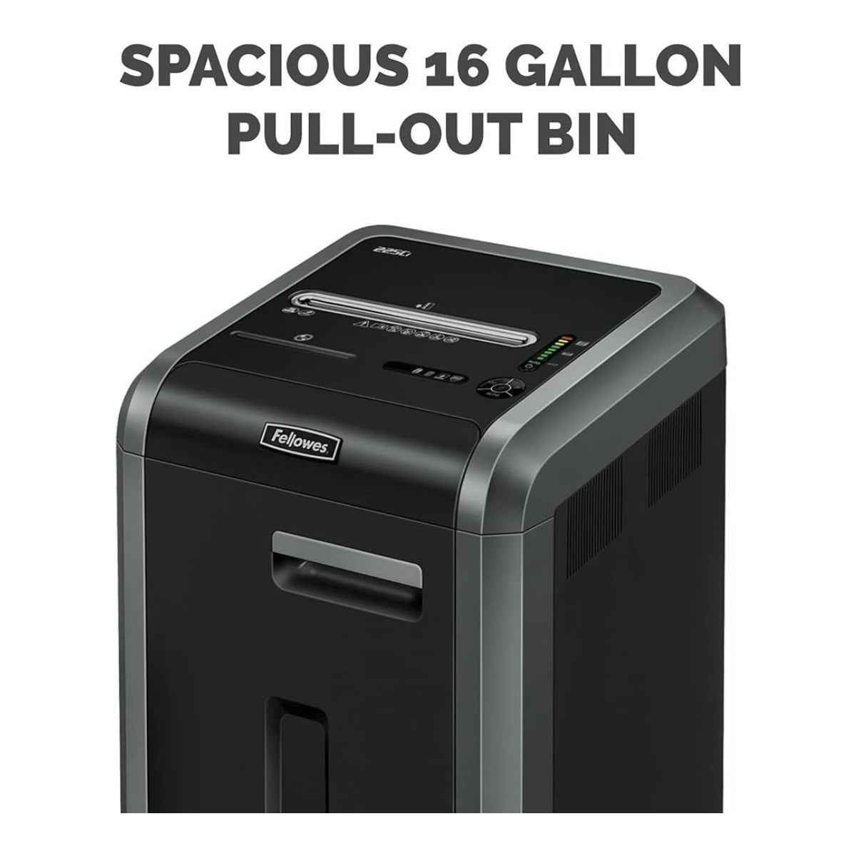 Fellowes PowerShred 225Ci Cross-Cut Shredder, 60L Bin Capacity, 4 x 38mm Cut Size, P-4 Security Level, SafeSense & SilenShred Technology, Shreds Up to 24-Sheets, Energy Saving System, Black | 225Ci