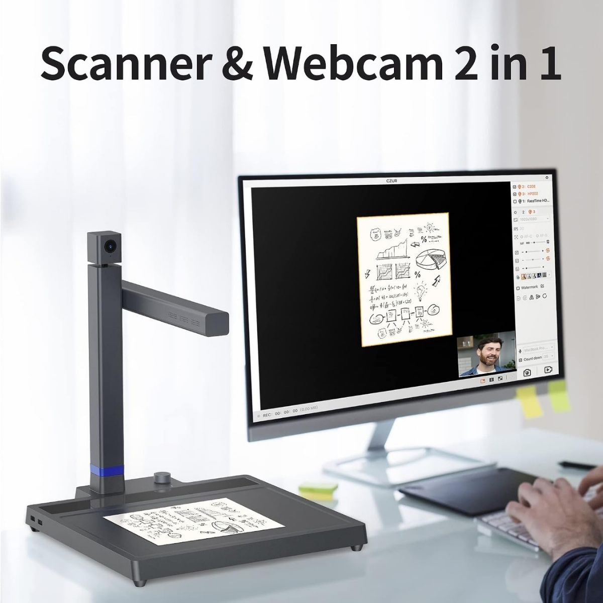 CZUR Shine Surface Pro Professional Document Scanner | 16MP Document Camera | 2MP Webcam | A3 Book Scanner