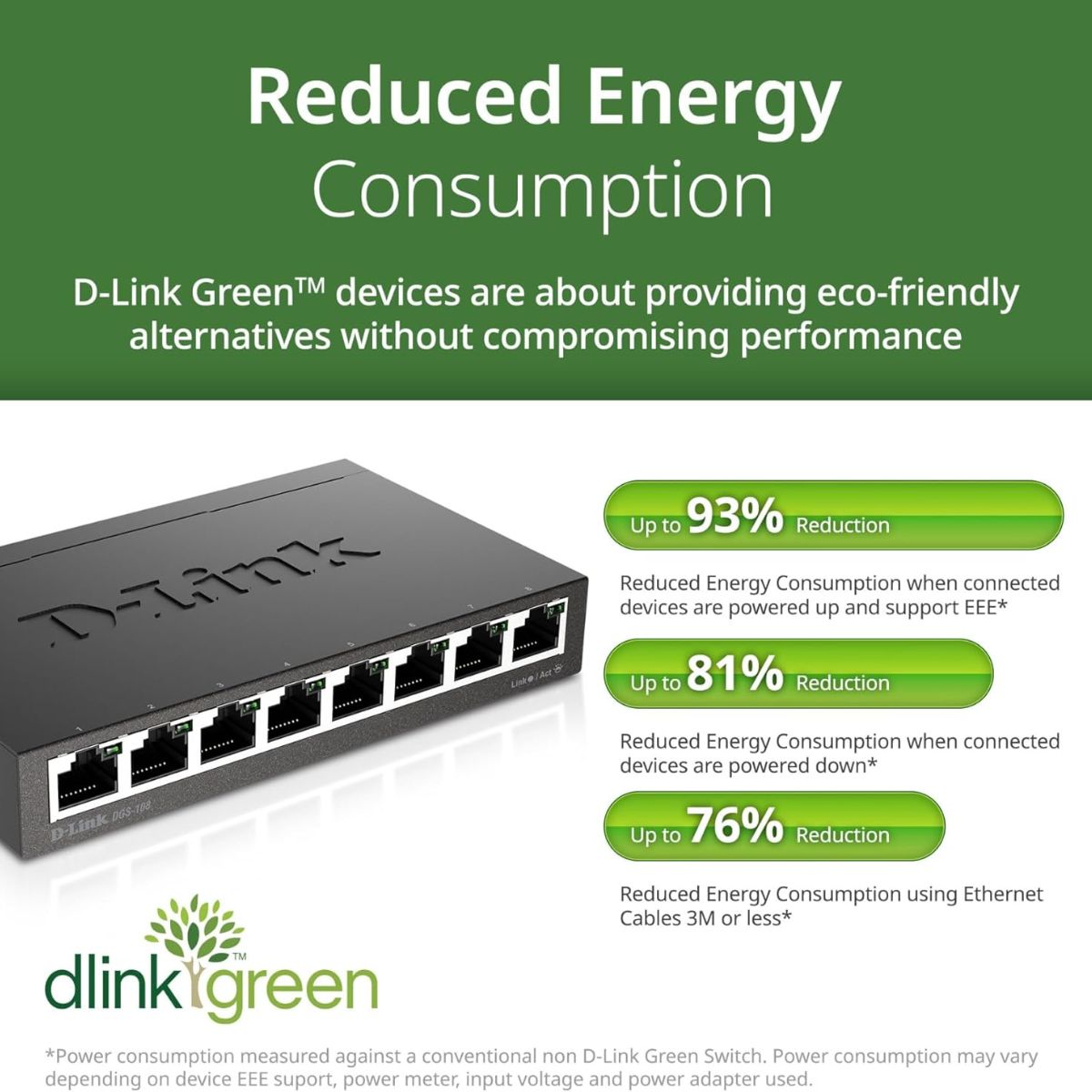 D-Link DGS-108 Unmanaged Switch – 8-Port Gigabit Ethernet, Plug & Play Network Expansion
