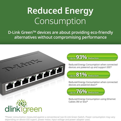D-Link DGS-108 Unmanaged Switch – 8-Port Gigabit Ethernet, Plug & Play Network Expansion