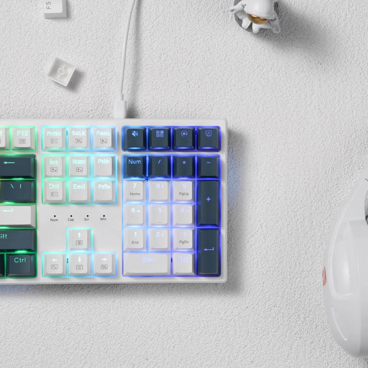 Redragon Trundle K668WBO RGB Full Size Mechanical Gaming Keyboard – 108 Keys, Hot-Swappable Red Switches, RGB, White (English Layout)