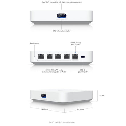 Ubiquiti Networks Cloud Gateway Ultra with 30+ UniFi Device / 300+ Client Support, 1 Gbps Routing with IDS/IPS, 0.96" LCM Status Display, Multi-WAN Load Balancing, USB-C Powered, White | UCG-Ultra