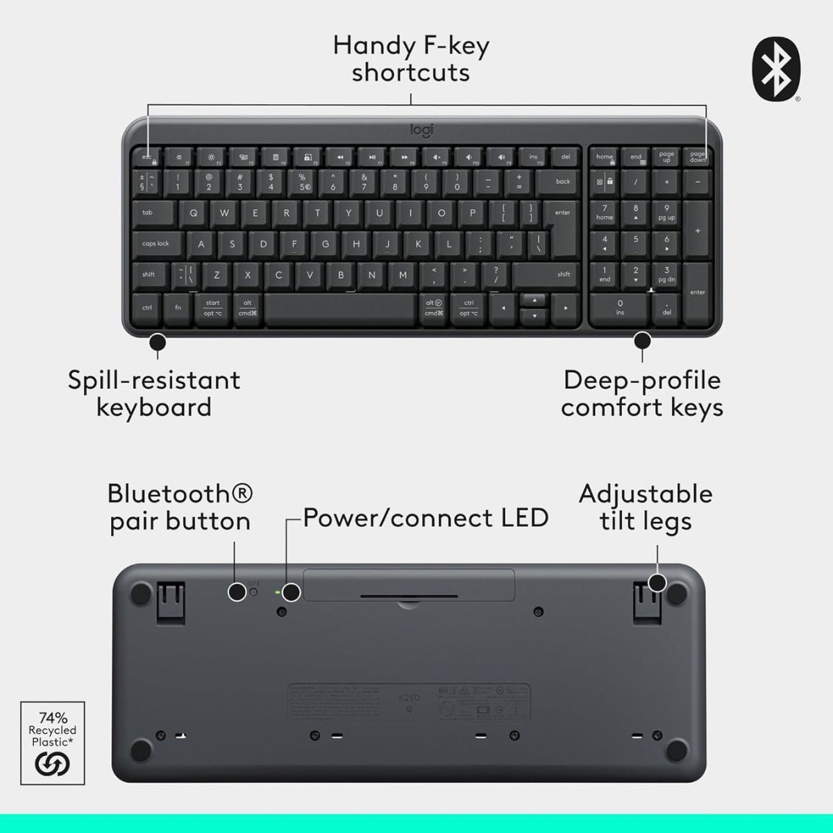 Logitech MK250 Bluetooth Wireless Keyboard & Mouse Combo | Compact Keyboard with Numpad | 1000 DPI Mouse | Arabic Layout | Graphite | 920-013531