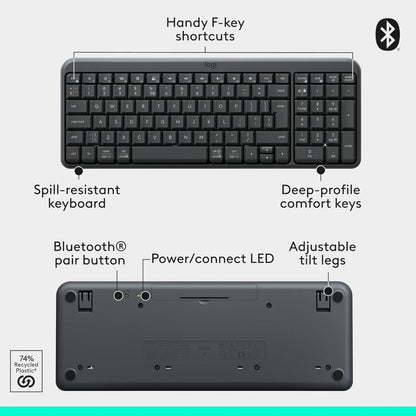 Logitech MK250 Bluetooth Wireless Keyboard & Mouse Combo | Compact Keyboard with Numpad | 1000 DPI Mouse | Arabic Layout | Graphite | 920-013531