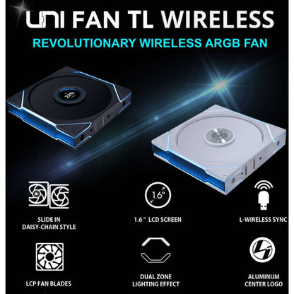 Lian-Li UNI FAN TL140 LCD Wireless Case Fan – 140mm Fan, 1.6" IPS Display, 1600 RPM, 68.1 CFM Airflow, Fluid Dynamic Bearing, White | 14TLLCD1W1W