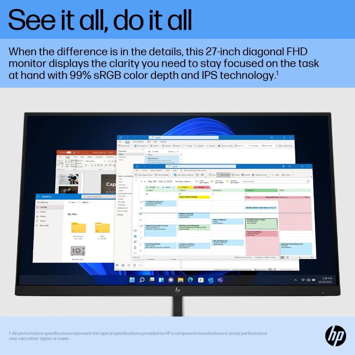 HP E27 G5 Monitor, 27" IPS Display, FHD Resolution, 75Hz Refresh Rate, 5ms (GtG) Response Time, 3-Sided Borderless Bezel, 16.7m Color Display, Black | 6N4E2AA