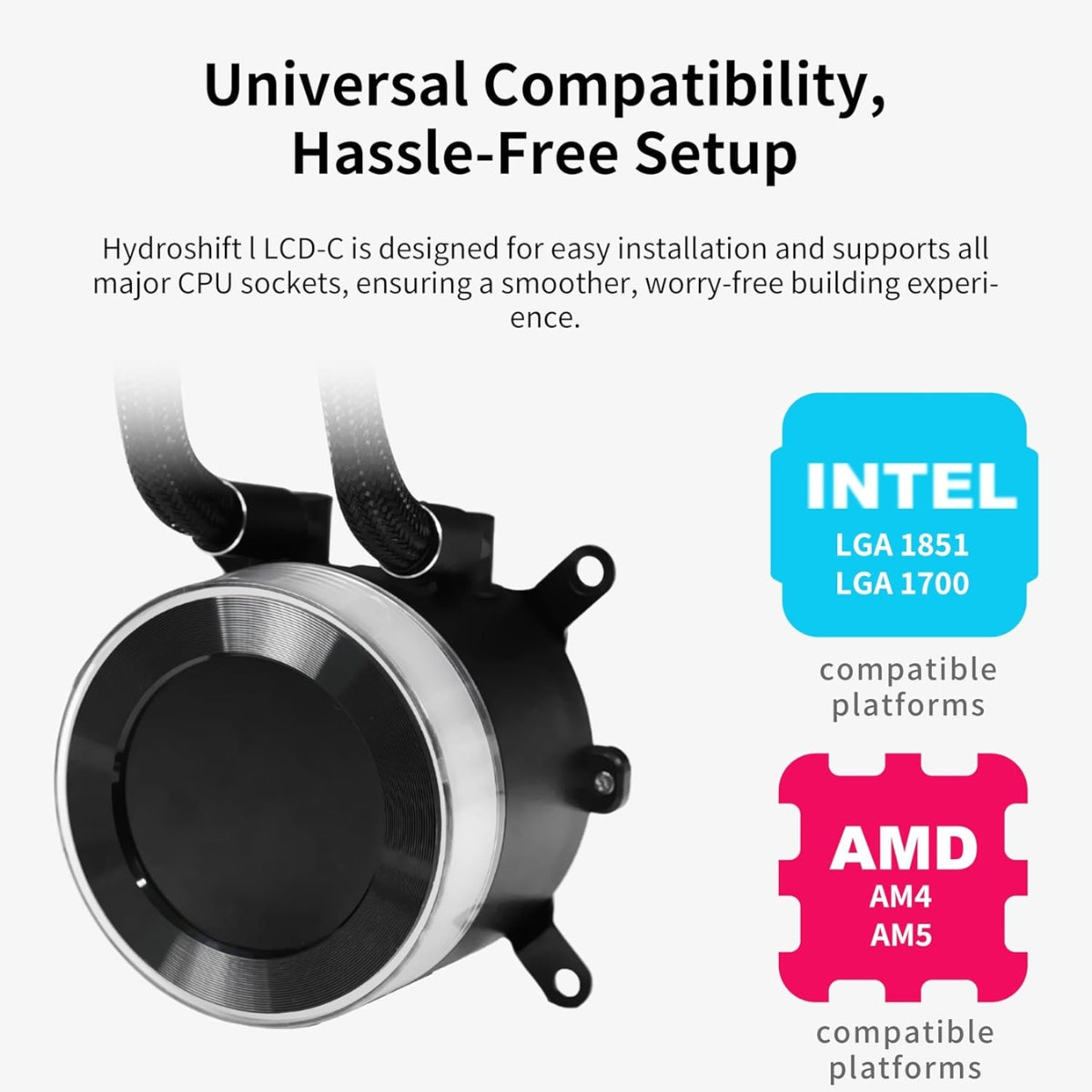 Lian-Li HydroShift II LCD-C 360CL Liquid CPU Cooler – 2.1" IPS Display, 2500 RPM Pump, No Fans Included, Aluminum Radiator | Black | GHS2LCD36B