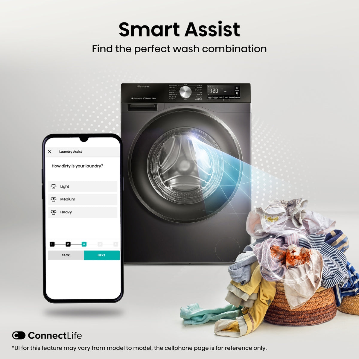 Hisense Fully Automatic Washer & Dryer WD3S1043BT 10/6kg with Invertor Motor,1400 RPM, Steam Refresh & Allergy Care Program, Drum Clean, Pause & Ad Function, Drum Clean, Titanium Grey