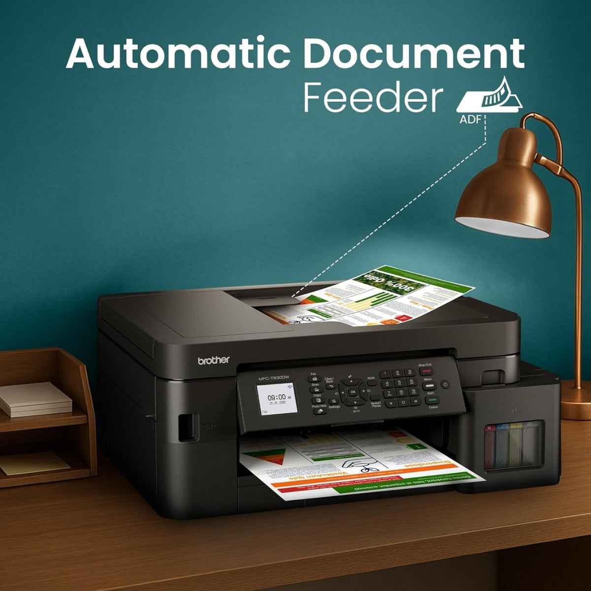 Brother MFC-T930DW Ink Tank Printer, Up to 1200 x 6000 DPI, 17 IPM Print Speed, Auto 2-Sided Duplex Printing, 20 Sheets Auto-Document Feeder, WiFi, WiFi-Direct, USB 2.0, LAN, Black | MFC T930DW