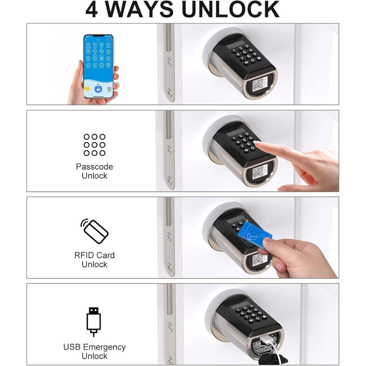 WELOCK PCB41 Smart Keypad Door Lock – Password &amp; RFID Electronic Smart Lock, Bluetooth App Control, Keyless Entry, Black | PCB41
