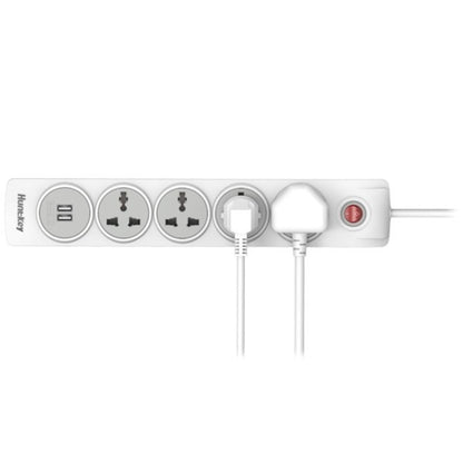 Huntkey SZN507 Power Strip – 4 AC Sockets, 2 USB Charging Ports (2.4A), 3m Cable, Overload & Surge Protection, Child Safety Shutters for Home & Office