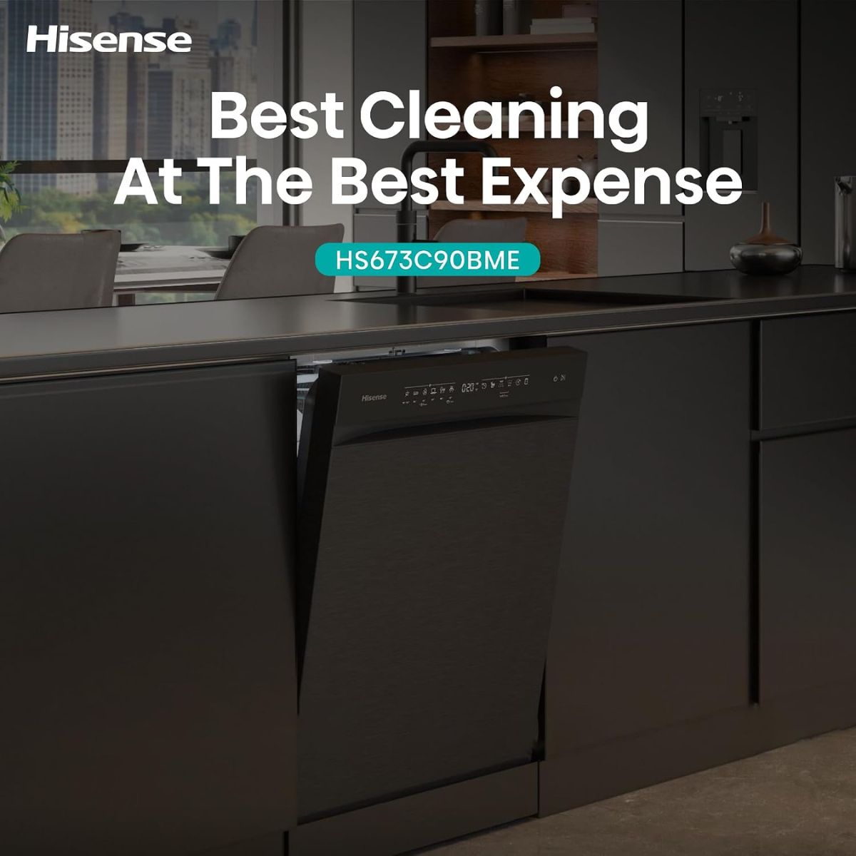 Hisense HS673C90BME Freestanding Dishwasher | 16 Place Settings | WiFi Connectivity | Smart Dry | Three-Level Wash | Inverter Technology | Premium Black