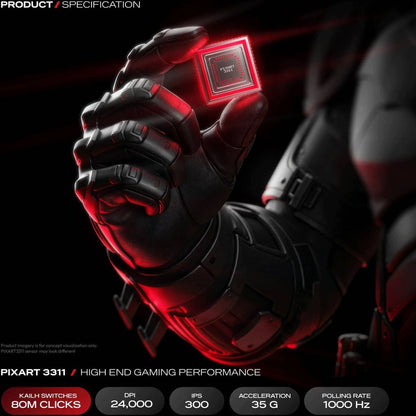 Cybeart Artemis The Batman Edition Wireless Gaming Mouse – 1000Hz, 52g Ultra-Light, 24,000 DPI, Tri-Mode (Black/Red | MC-ARTEMIS-BM01)