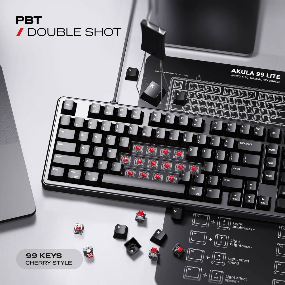 Cybeart Akula 99 Lite Mechanical Gaming Keyboard | 99% Compact Full-Size Layout | Hot-Swappable Linear Switches | RGB Backlit | USB-C Wired | Media Knob | Black | KB-AKULA99LITE-CYB01