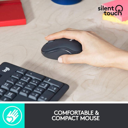 Logitech MK295 Silent Wireless Keyboard and Mouse Combo | SilentTouch Technology | 2.4GHz Wireless Connectivity | 10m Wireless Range | Nano USB Receiver | English/Arabic Layout | Graphite | 920-009801