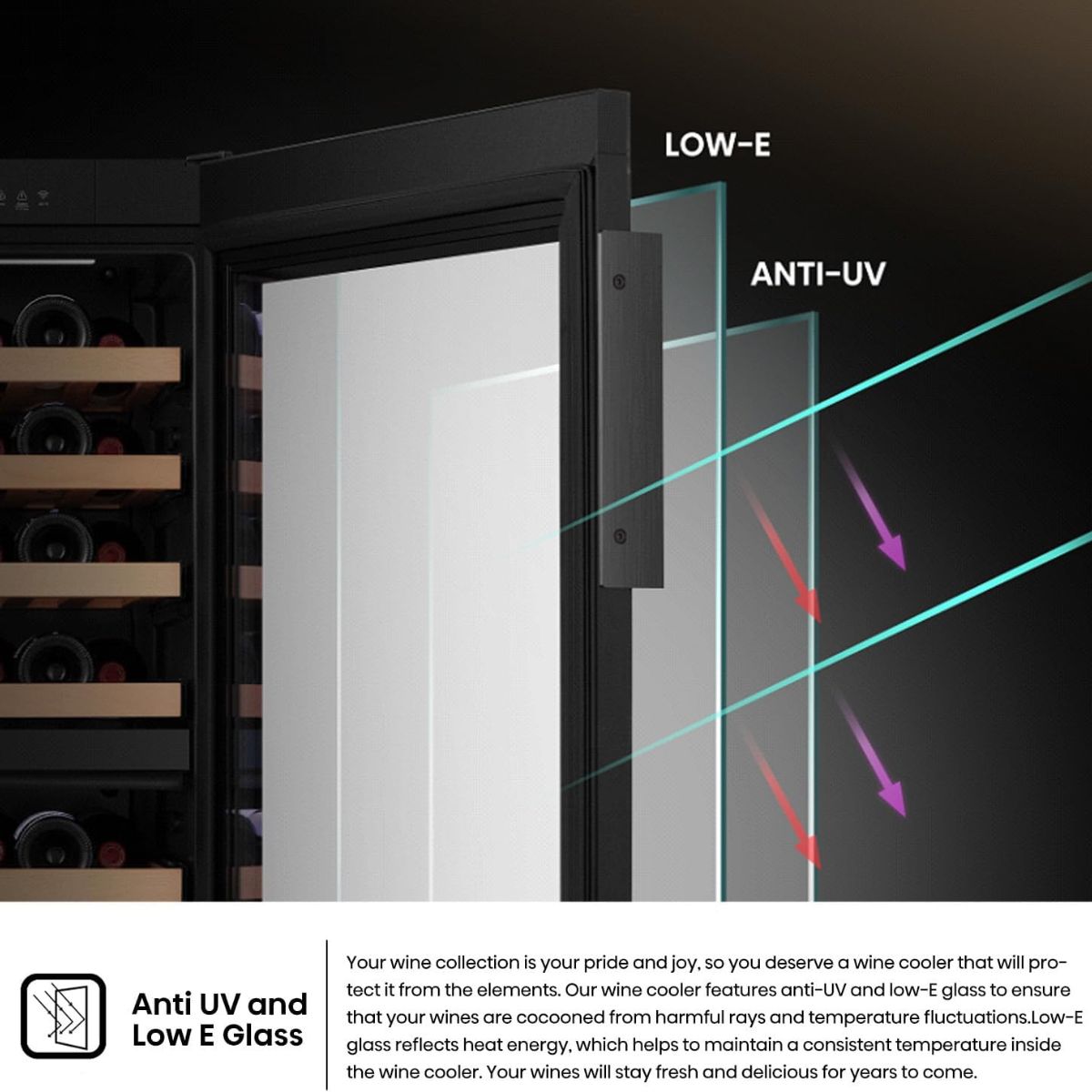 Hisense RW3N230GALF Wine Cooler, 108 Bottle Capacity, Dual Temperature Zone, Low Noise Operation, Reversible Door, Black