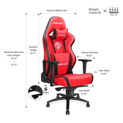 AndaSeat Spirit King Series Gaming Chair, Armrest 3D frog tray big lumbar pillow headrest pillow 65mm casters black aluminum base - Red & Black