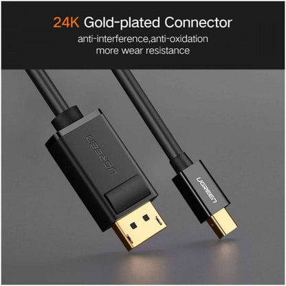 UGREEN 10477 Mini DisplayPort Male to DisplayPort Male Converter Cable | 8.64Gbps | 2560×1600 @ 60Hz | Gold-Plated | 1.5M | Black