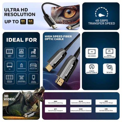 Honeywell HDMI AOC 2.1 Complaint 30M/50M, 48GBPS, Supports UHD Resolution of 8K@60Hz, Male-to-Male, High-Speed Fiber Optics Cable, Compatible with TV, Gaming Console, etc.