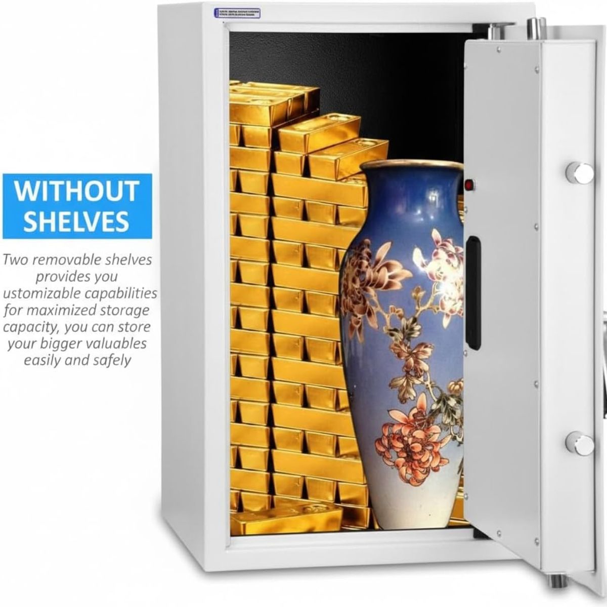 Rubik Large Safe Box with Digital Keypad & Key Lock – 60x36x30cm, White | RB60EG-W