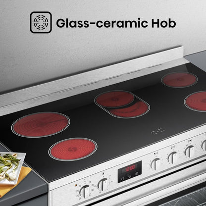 Hisense Freestanding Electric Cooker 90cm – HFEC90545X, 5-Zone Ceramic Hob & Large Electric Oven