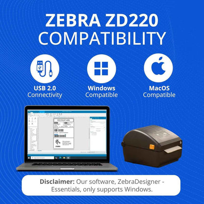 Zebra ZD220 TT Label Printer, 203 dpi/8 Dots Per mm Resolution, 4 in./102 mm Per Second Print Speed, Peeler, EPLII, ZPLII, USB | ZD22042-T0EG00EZ