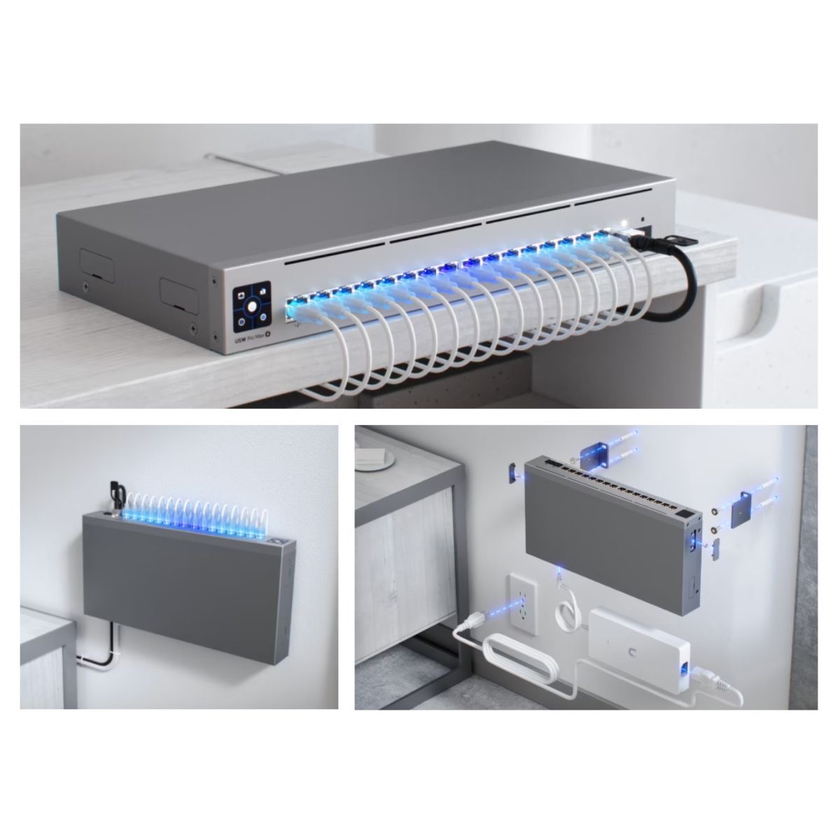 Ubiquiti Switch Pro Max 16 PoE Switch, 84 Gbps Switching Capacity, 64.496 Mpps Forwarding Rate, 1.3" Touch Display, 180W Total PoE Available, Ethernet In-Band, Gray | USW-Pro-Max-16-PoE (180W)